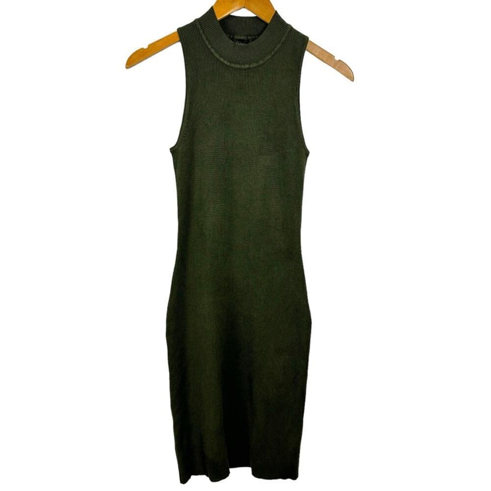 House of Harlow 1960 Sleeveless Mock Neck Ribbed Midi Dress Forest Green Small - Picture 2 of 16